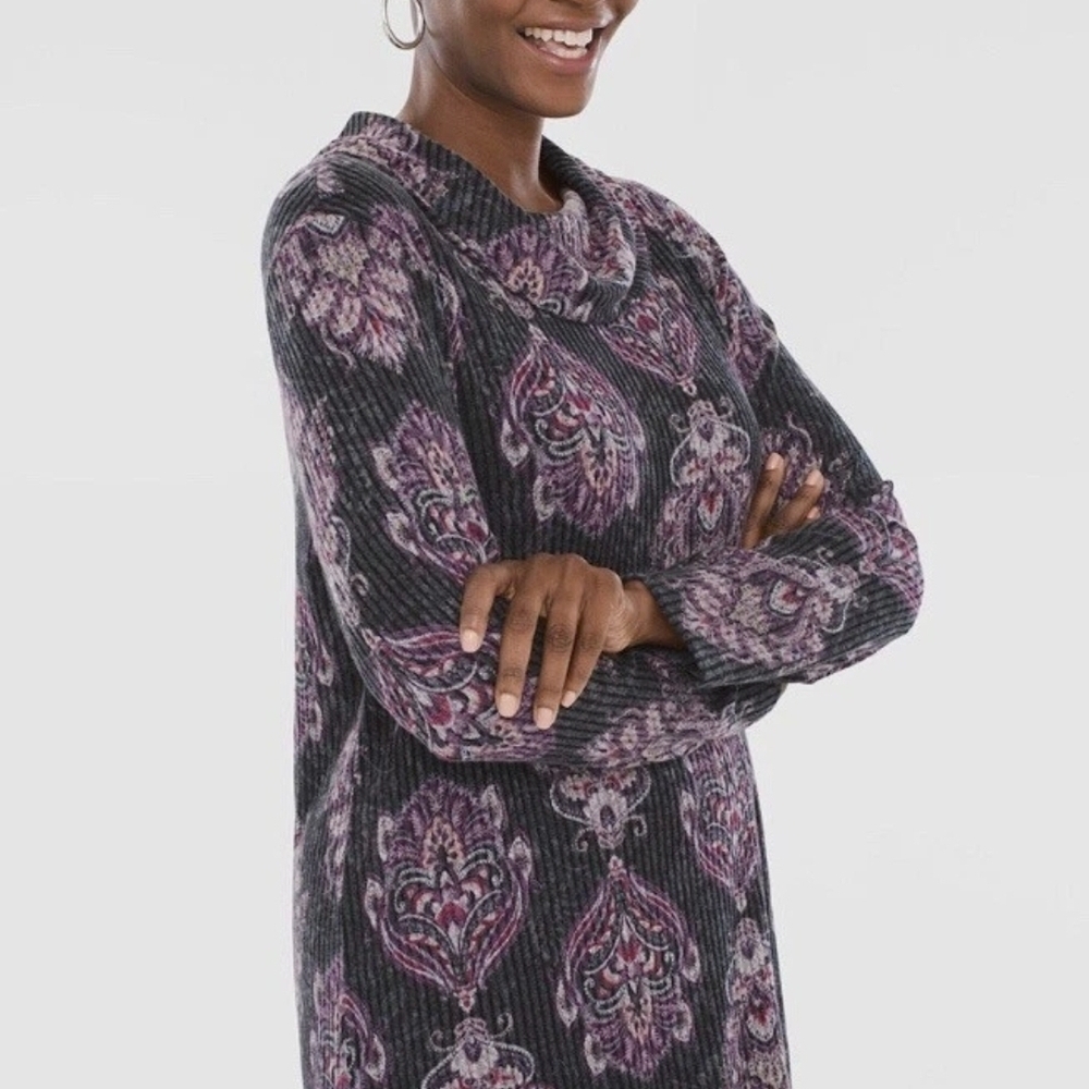 Chicos Zenergy Cozy Medallion Print Cowl Neck Tunic Size 3